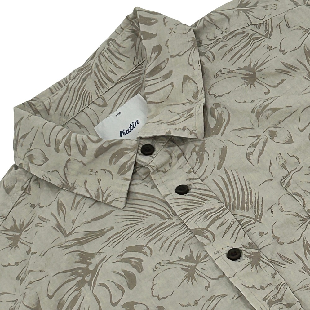 Katin Shirt Men Medium Beige Tropical Floral Cotton Linen Blend Button Up